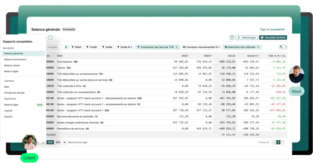 Interface Pennylane : tableau de bord des achats et de la trésorerie